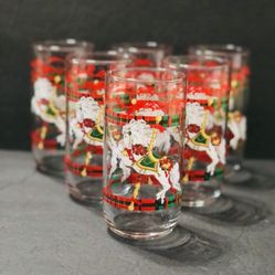 6 HOUSE OF LLOYD CHRISTMAS 1990 CAROUSEL HORSE DRINKING GLASSES