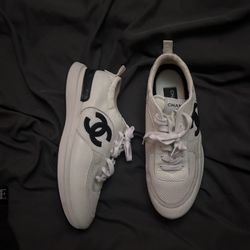 Chanel 21s Mens White Black Leather Cc Logo Lace Low Top Trainer