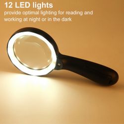 10X Lighted Magnifying Glass 12 LED Light Large