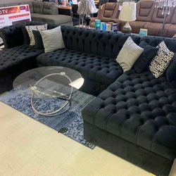 Lauren Black Velvet Double Chaise Sectional