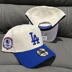 MLB New Era Los Angeles Dodgers Off White Blue Brim 1984 Olympics Patch Floral Design 9forty A Frame SnapBack Hats 