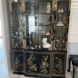 Drexel Mid Century Japanese Lacquer Curio Cabinet 