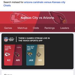 Arizona Cardinals vs Kansas City Friday. August 20!! Lower Levers With Parking 