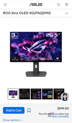 26.5-inch QHD (2560 x 1440) glossy WOLED gaming monitor with 240 Hz refresh rate and 0.03 ms response time for immersive gaming