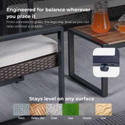 4-Piece Patio Furniture Set Outdoor Balcony Porch Garden Backyard Lawn Furniture Acacia Wood Table Top, Morden Brown and Beige Cushion