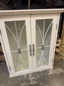 White Wood Cabinet with Glass Doors