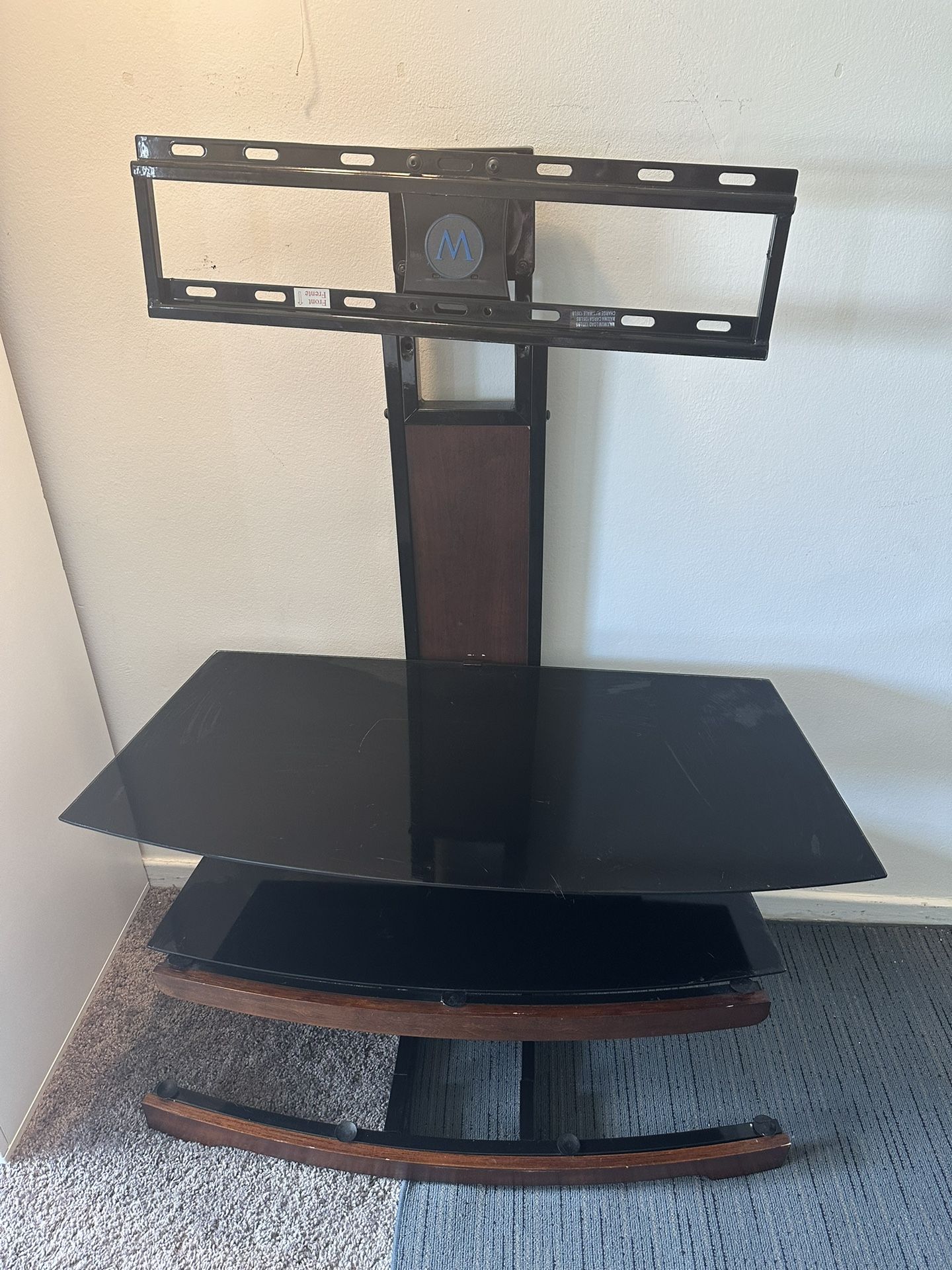 Black And Brown TV Stand With Mount And Shelves