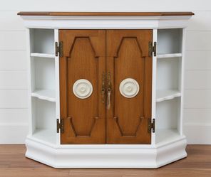 Two-Tone Wood Cabinet with Side Shelves