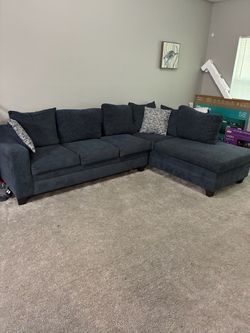 Dark Blue Fabric Sectional Sofa with Chaise