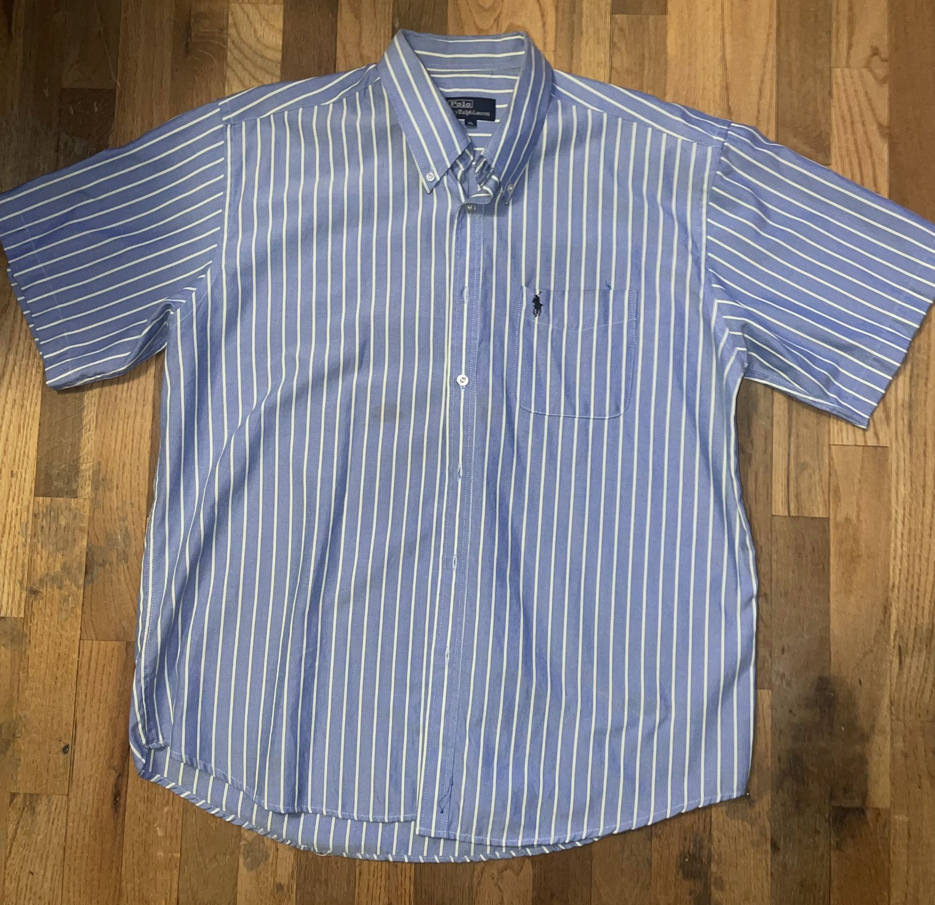 Polo Ralph Lauren Classic Fit Shirt Mens XL Blue w/ white Stripe Blue Pony