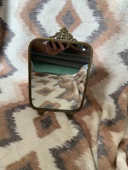 Antique Bronze Victorian Ornate Tabletop Vanity Mirror