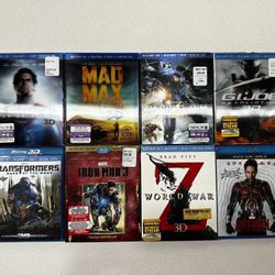 Set Of 8 Blue-Ray 3D, Blue Ray, DVD And Digital Copy Movies. Title Can Be Seen In Pics.