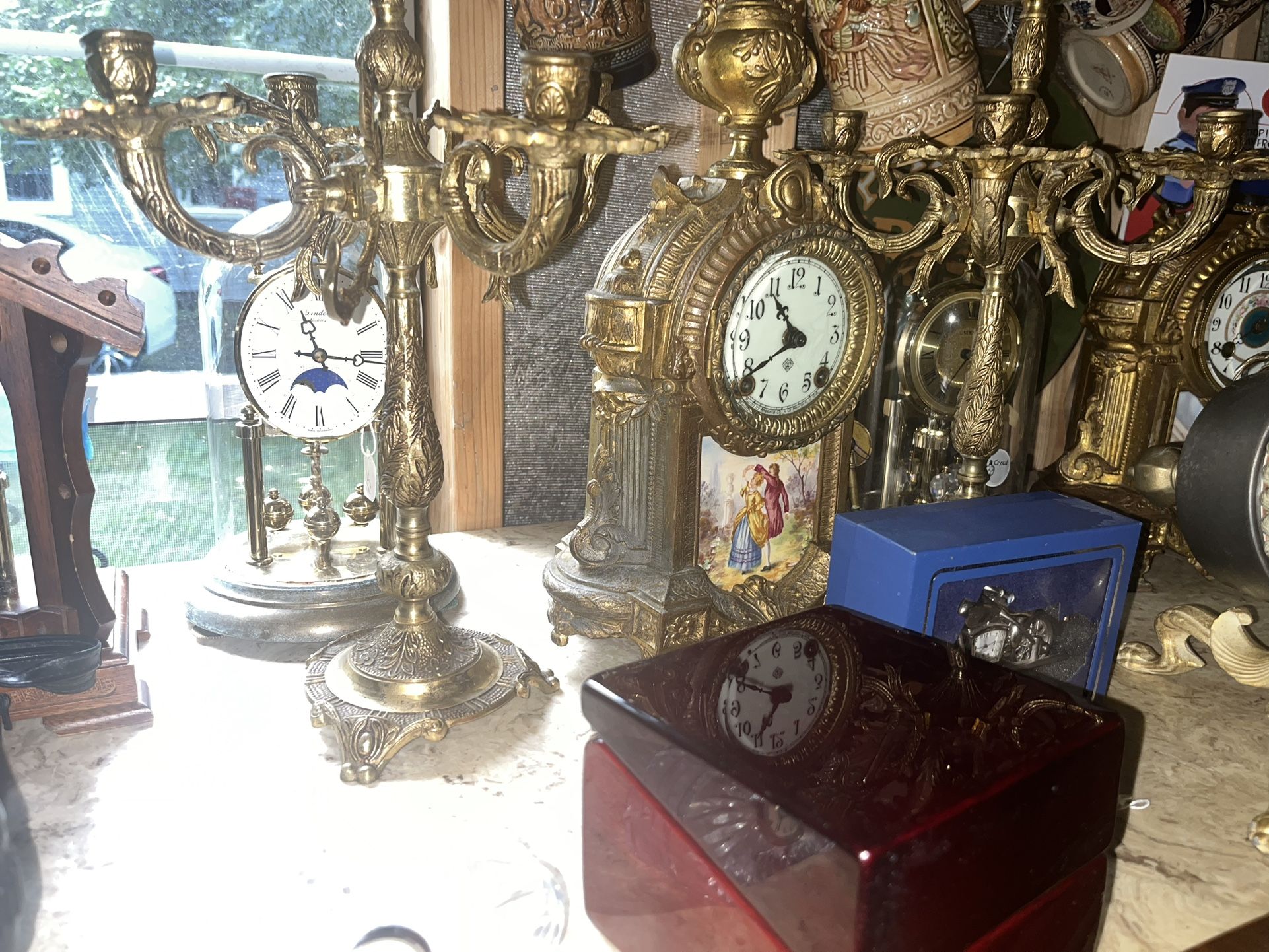 Ansonia Mantle Clock With Two Candelabras