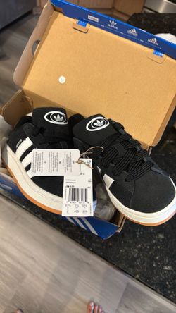 Adidas shoes, size 2 kids black white stripes