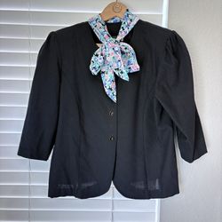 Leni Leni Women Top Shirt w/Scarf Black Jacket Blouse 1/2 Sleeves Sz 10 USA Made