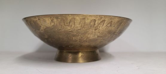 Vintage Brass Bowl with Etched flowers