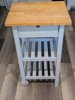 Rolling butcher block cart table with drawer