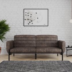Futon Sofa Bed and Couch Sleeper, Distressed Medium Brown Faux Leather 