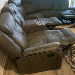 Gray Sectional With Beige Detail 