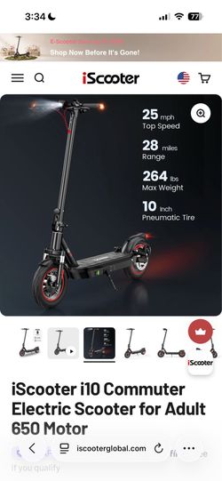 IScooter I 10 650 watt max 28 mph