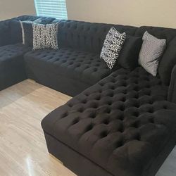 Lauren Black Velvet Double Chaise Sectional 🤩 HOUSTON ONLY $54 Down Payment ⭐$2,299