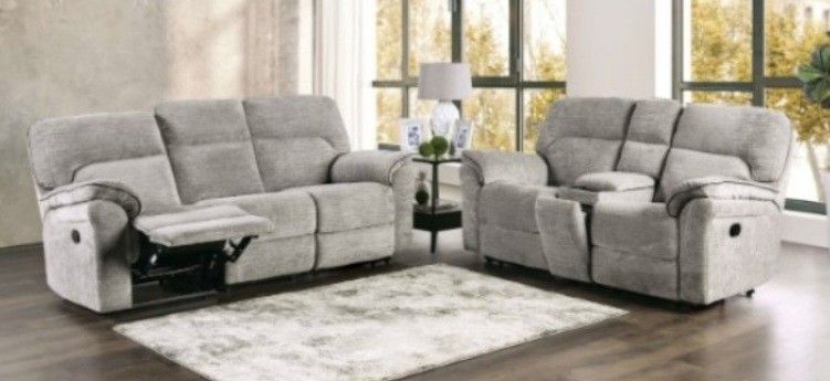 Brand New Grey Super Plush Reclining Sofa & Loveseat