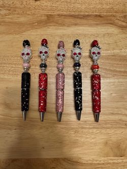 Halloween/Day of the Dead Sparkly Skull Beaded Gift Pens