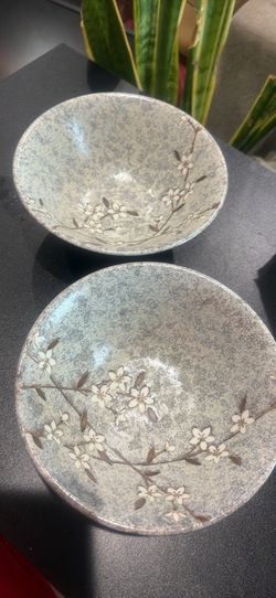 Set of 2 Japanese Ceramic Cherry Blossom Bowls
