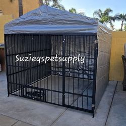 BRAND NEW IN BOX! Large Heavy Duty Dog Kennel 7'x7' Coveref Dog Cage, Feed Door,  Adjustable Tarp,  Indoor Outdoor Dog Run Corral De Mascota  NEW !!