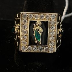 18k gold filled religious ring with a time cut