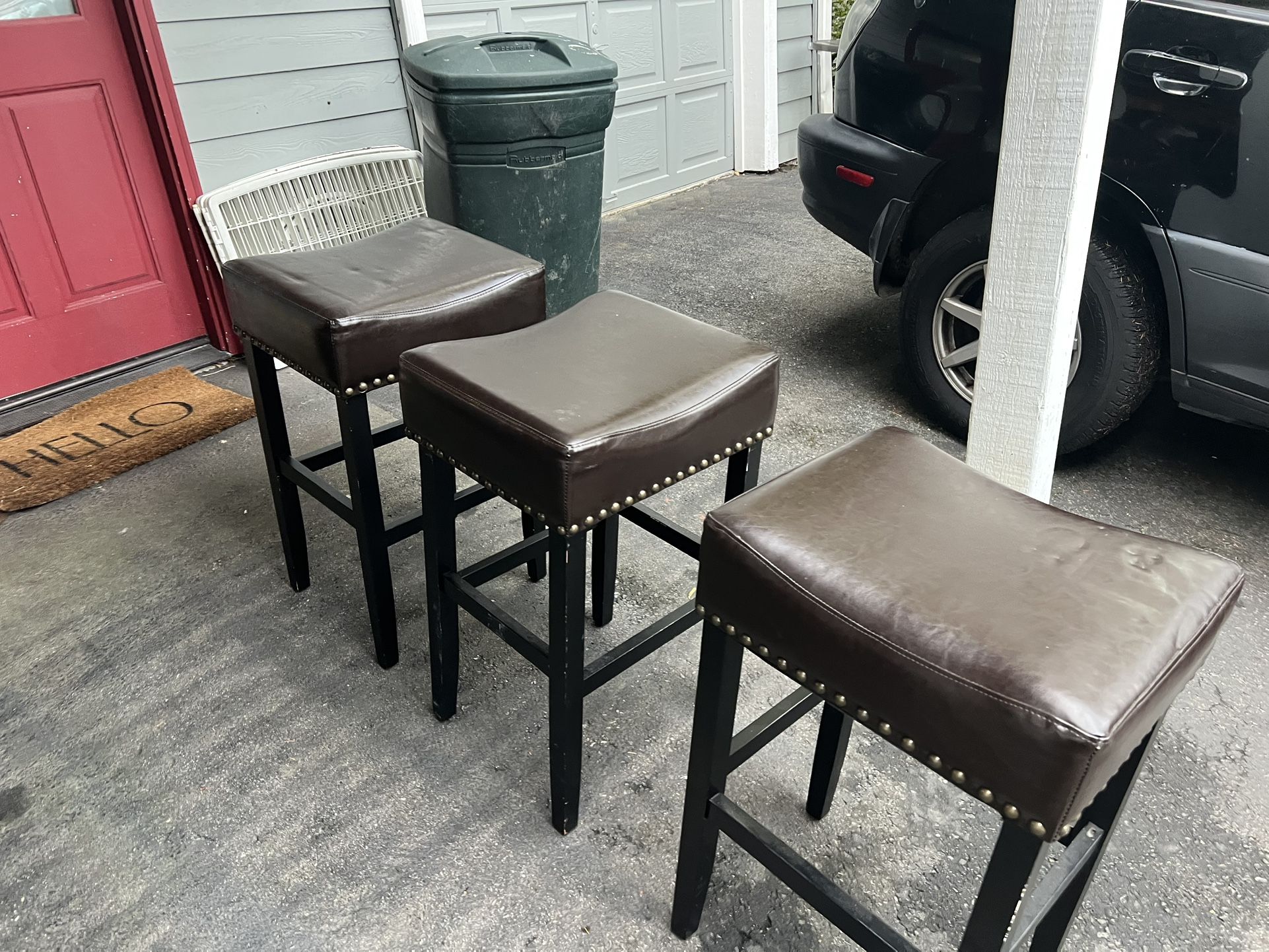 Leather Bar Stools (3) For Sale