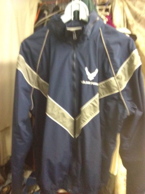 Navy Blue And Gray Windbreaker With U.S. Air Force Stitching Embroidery Emblem, Size XL 