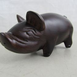 Asian Pot Bellied Pig Hand Carved Folkart Solid Wood Figurine
.