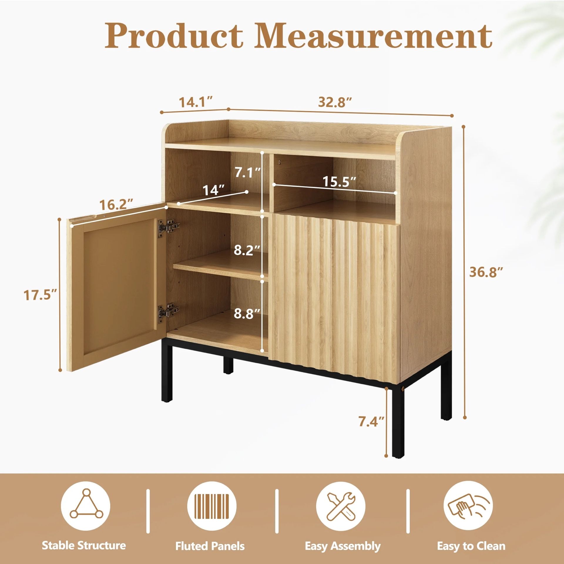 Oak Accent Storage Cabinet | Buffet Console Table w/ Shelves
