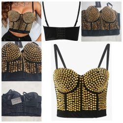 BS Lingerie - Womens Corset Clothing Hand Sewn Nightclub Rhinestone Suspender Sequin Diamond Corset Top Women Comfort Color Top 