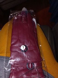 Burgundy Leather Gloves with Button Detail