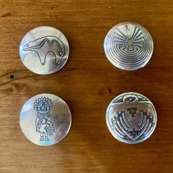 Vintage Native American Sterling Silver Four Button Covers