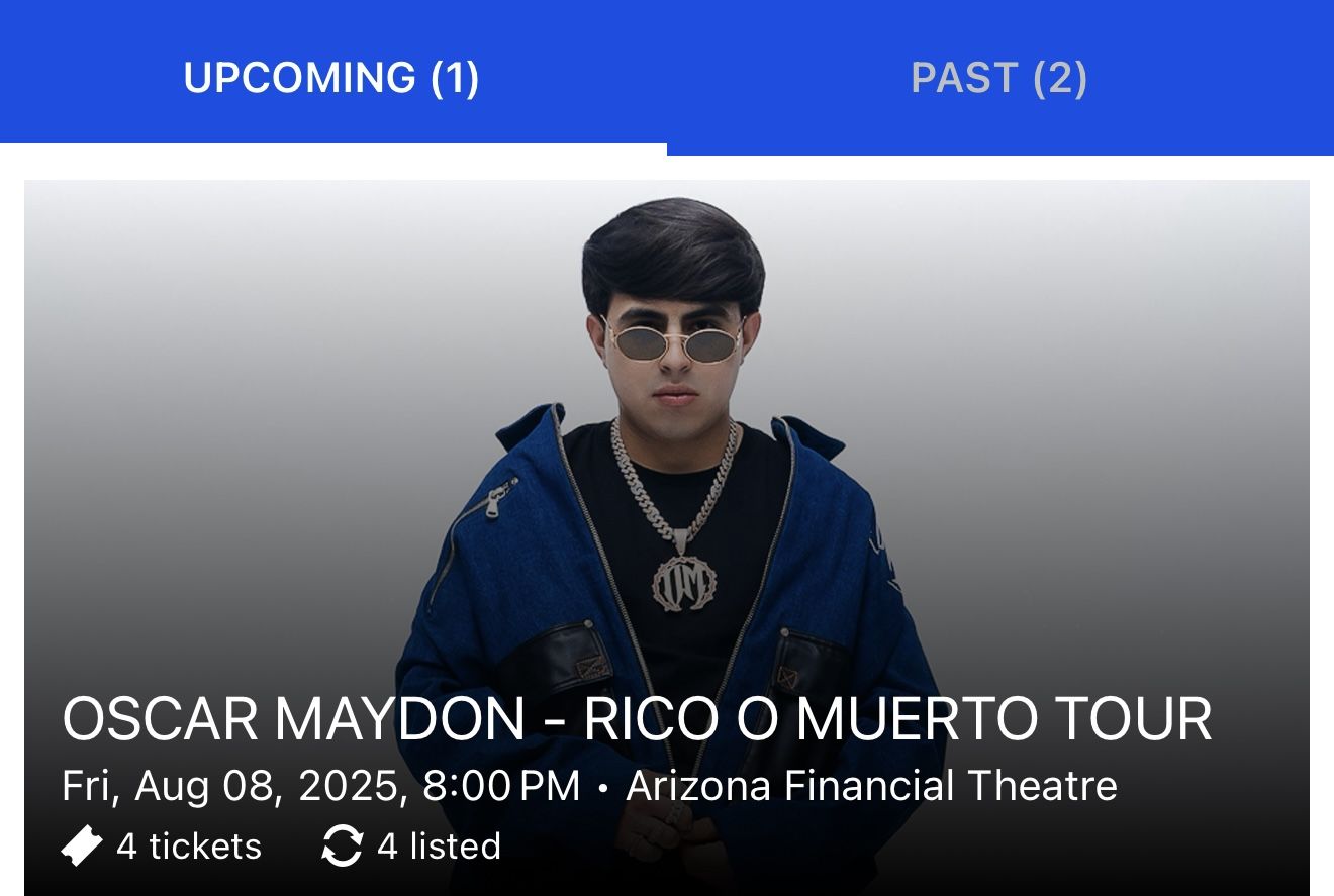 4 Tickets For Oscar Maydon Section 205 Row 6 Seats 7-10