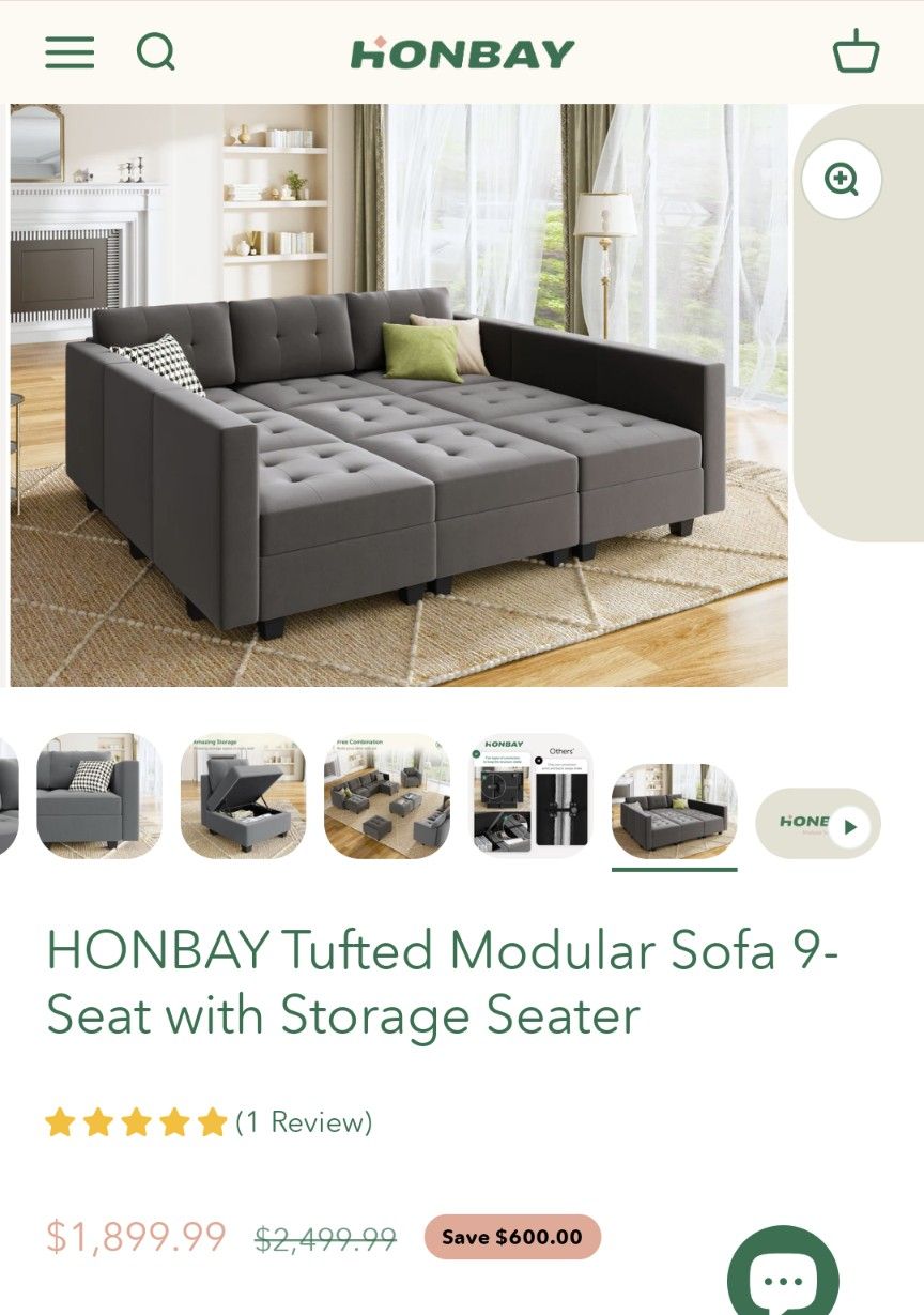 HONBAY Tufted Modular Sofa 9-Seat with Storage Seater