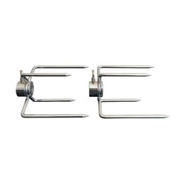 BBQ Grill Rotisserie Spit Rod Forks Universal Chrome Steel Prongs Meat