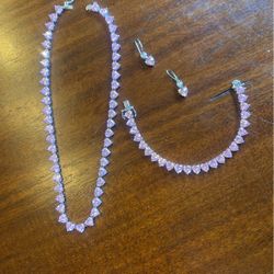 Beautiful Cubic Zirconia Valentine, heart, necklace, bracelet, and earrings