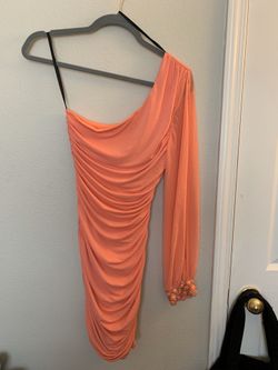 Peach colored formal dress