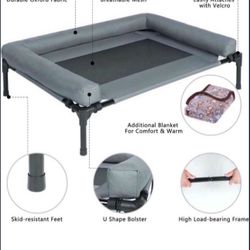 Elevated Cooling Dog Bed,Raised Dog Cots Beds for Large Dogs,Outdoor Dog Bed with Replacement Plush Pads,Chew Proof Portable Cooling Pet Cot Skid-Resi
