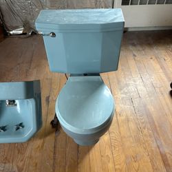 Vintage Blue Toilet And Sink