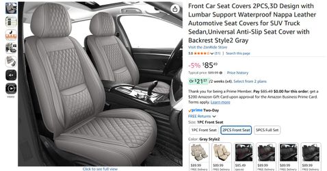 *NEW* *2 Front* Car Seat Covers PU Leather Universal Gray