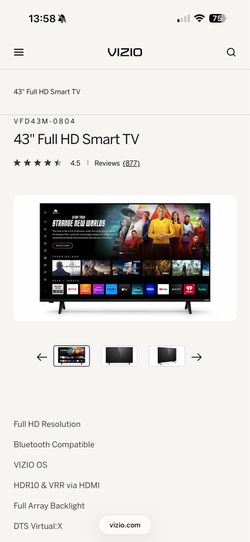 Vizio 43” Full HD Smart Tv