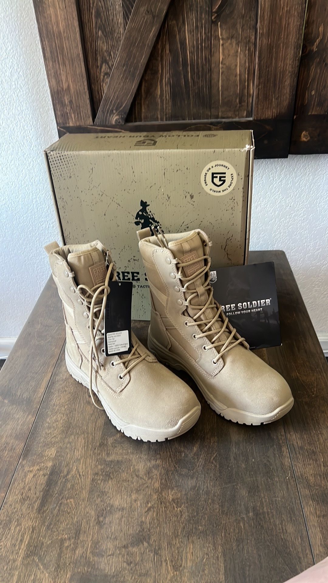 Free Soldier ACC0030 Mens Tan Waterproof Ankle Military Boots Size US 9