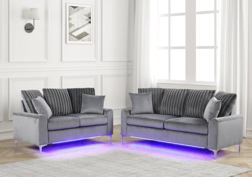 Brand New Contemporary Design Sofa set w/LED Light & Chrome Legs
