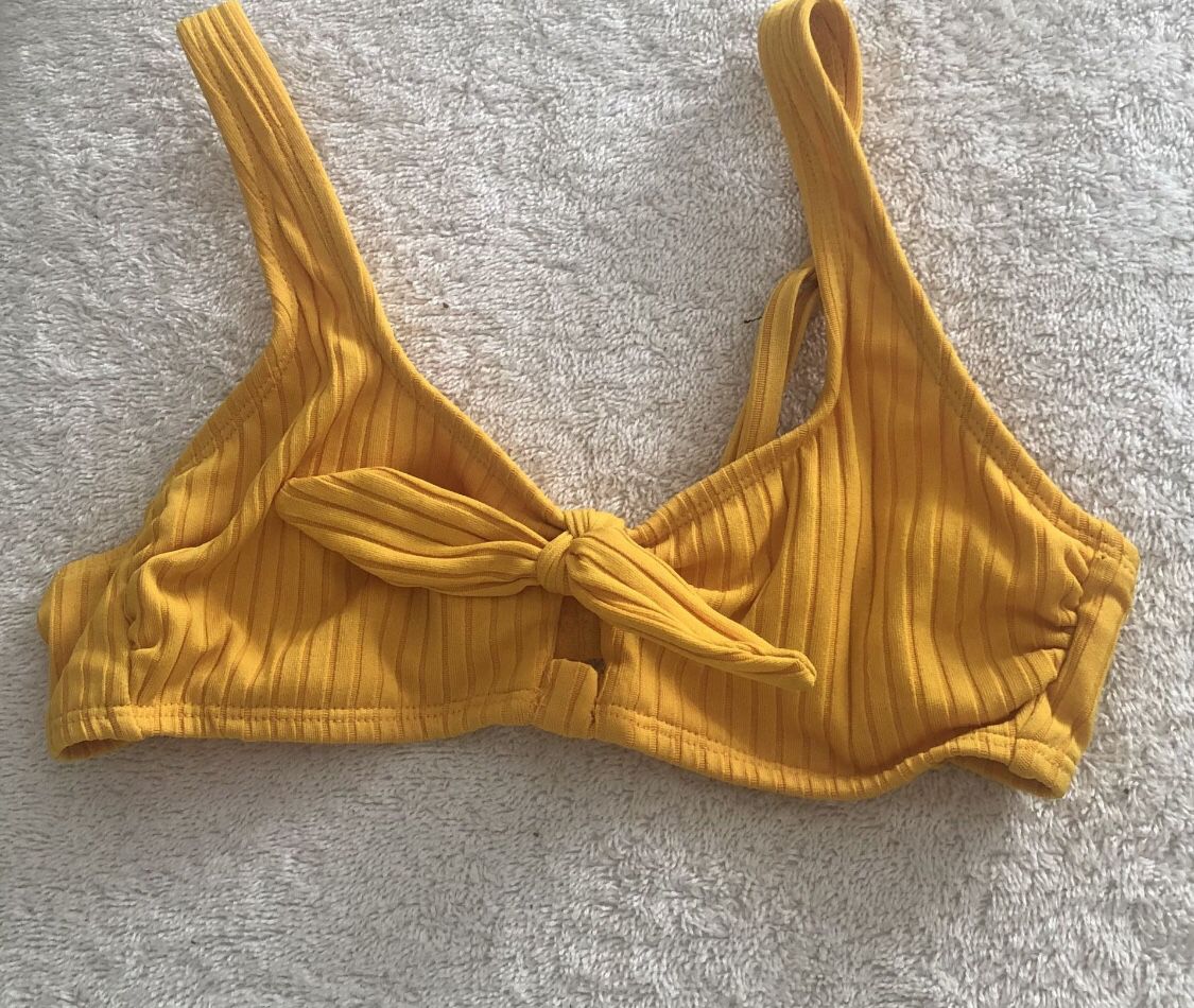 Xhilaration Swimwear Bralette Bikini Top Cut Out Ribbed Yellow Size M