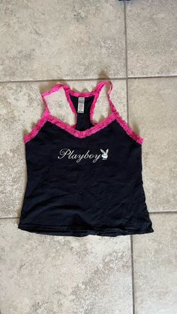Playboy Y2K Black & Pink Lace Tank Top XL